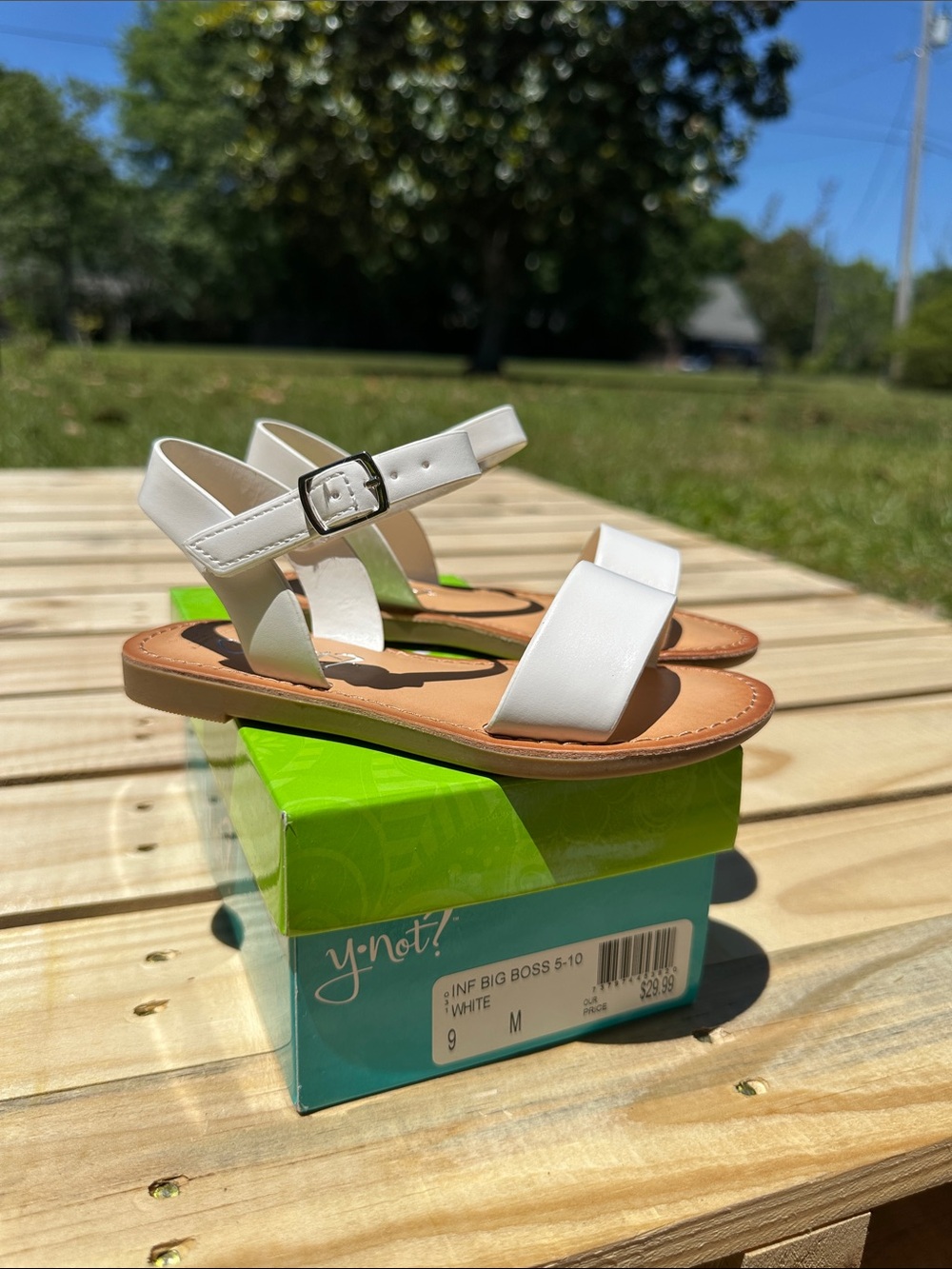 Y•not White Strappy Buckle Sandals